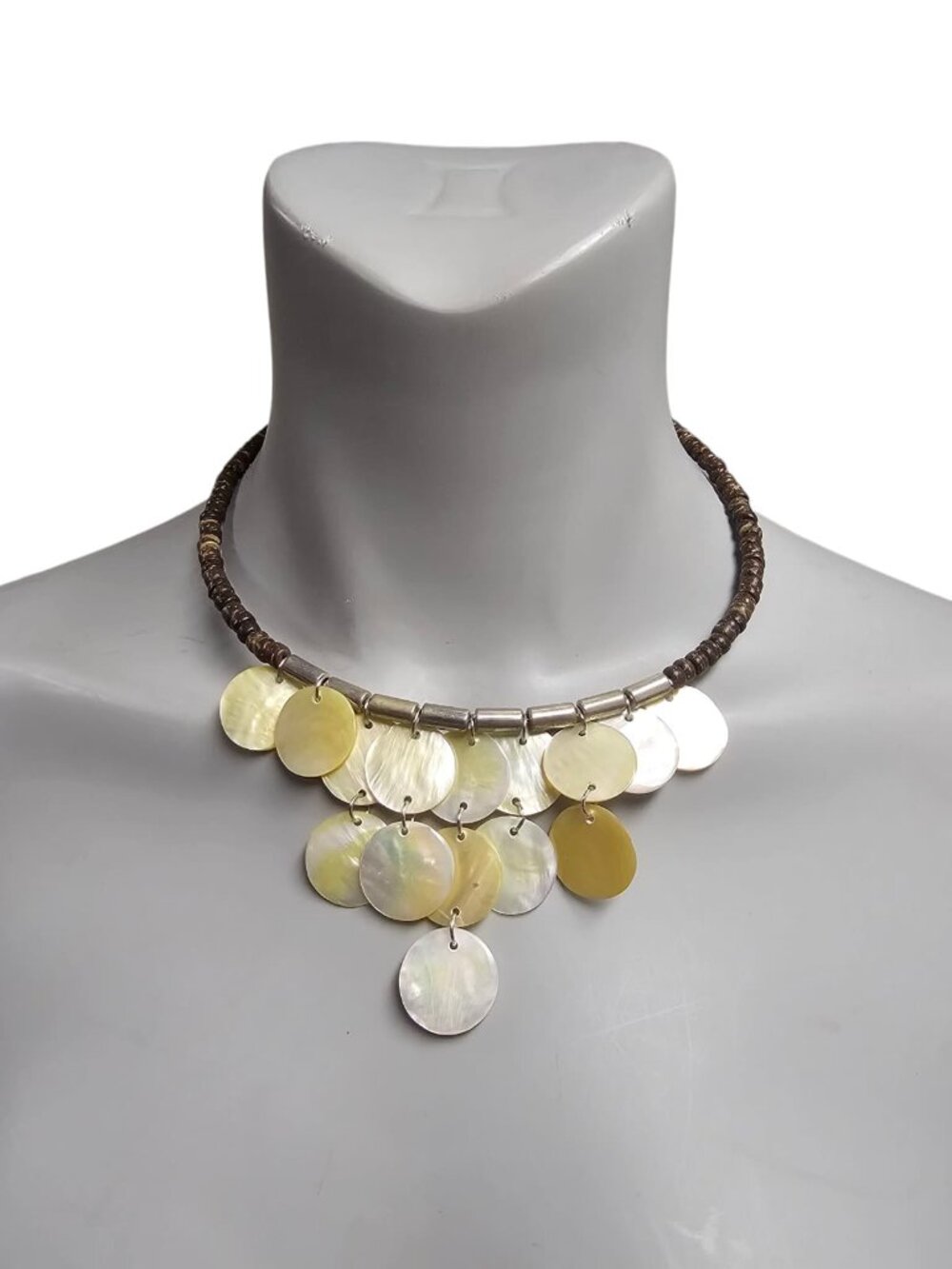 CELSA mother of pearl & coco beads bib necklace